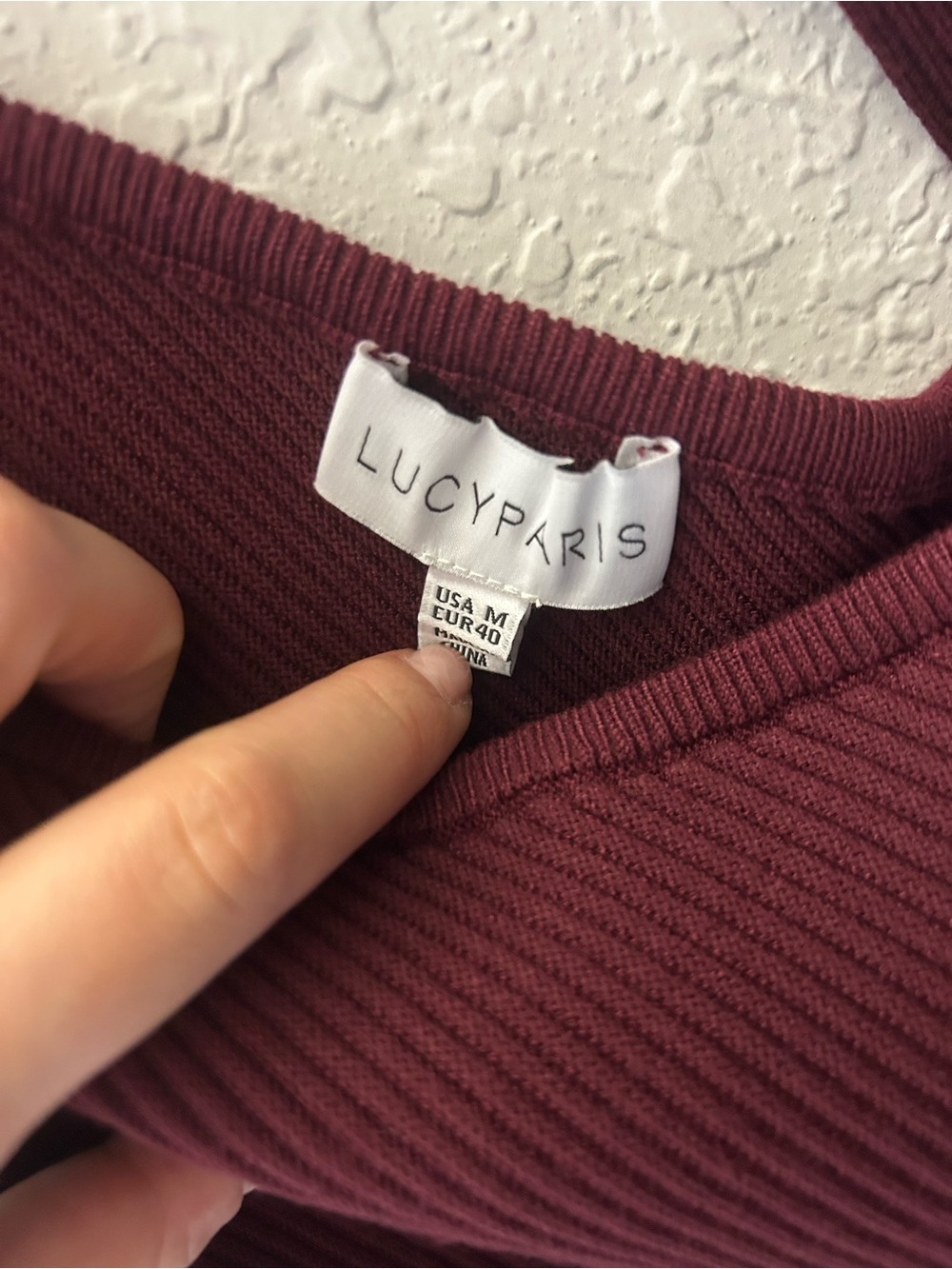 Lucy Paris Ribbed Asymmetric Halter Tank - Burgundy - Picture 3 of 3